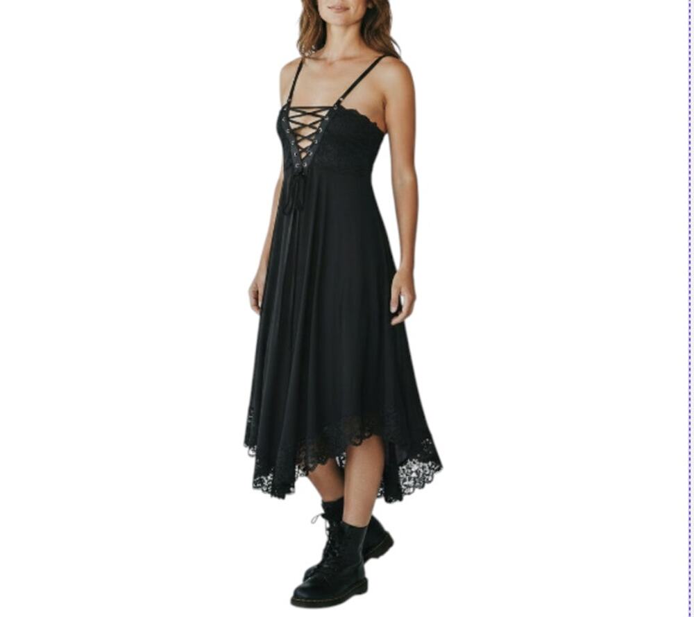FREE PEOPLE x HAH Reversible Dress XS LaceUp Cottage Regencycore Witchy Goth NWT